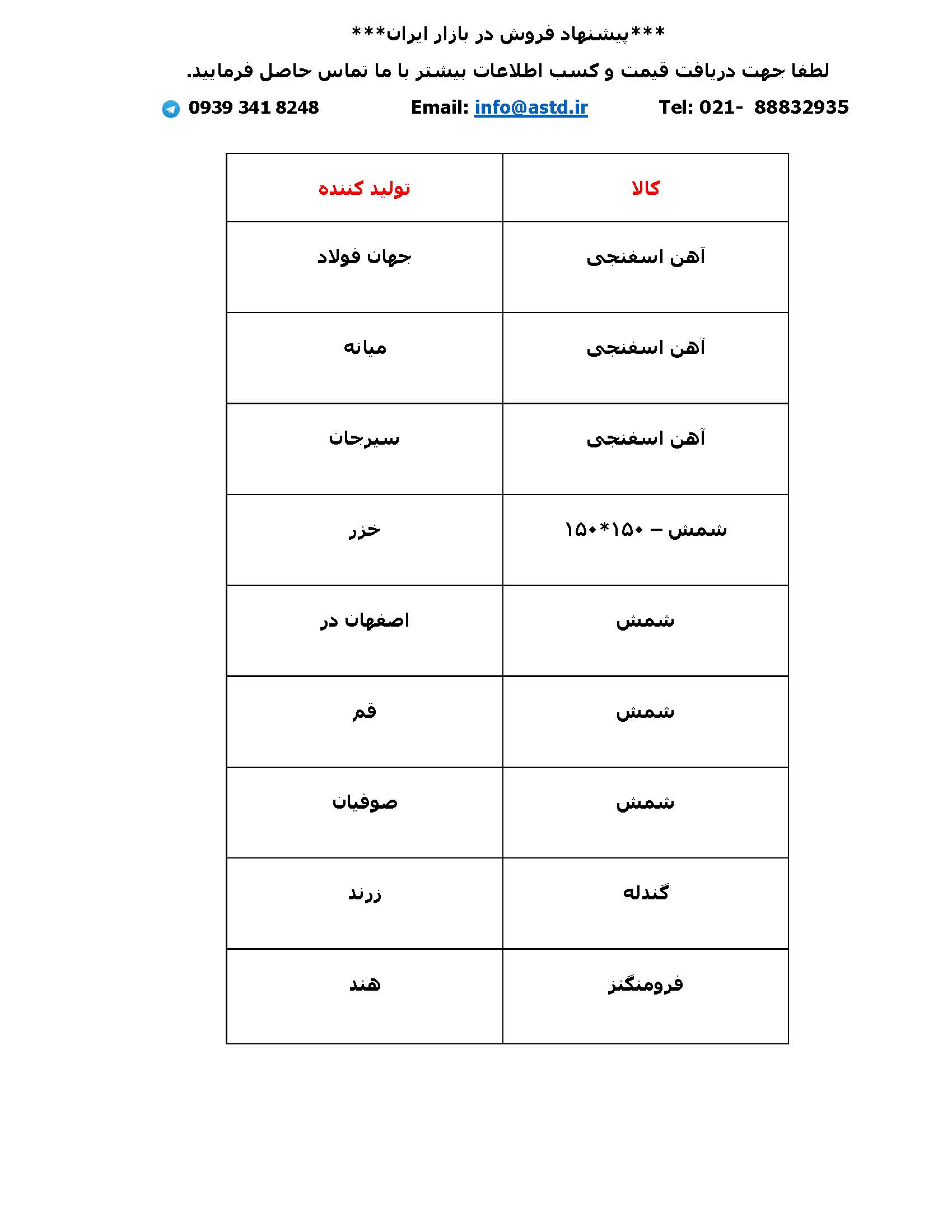 پیشنهاد فروش فروردین 97